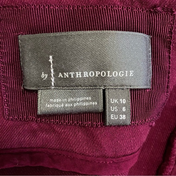 Anthropologie Square Neck Linen Blend Mini Cargo Stretch Dress 6 Burgundy Boho - Picture 8 of 13